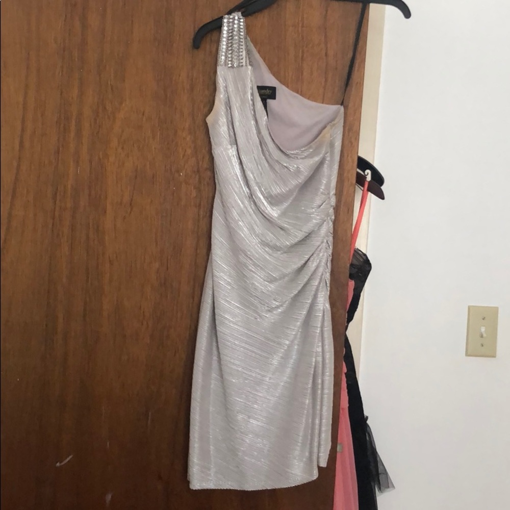 One shoulder, beaded bodycon cocktail dress